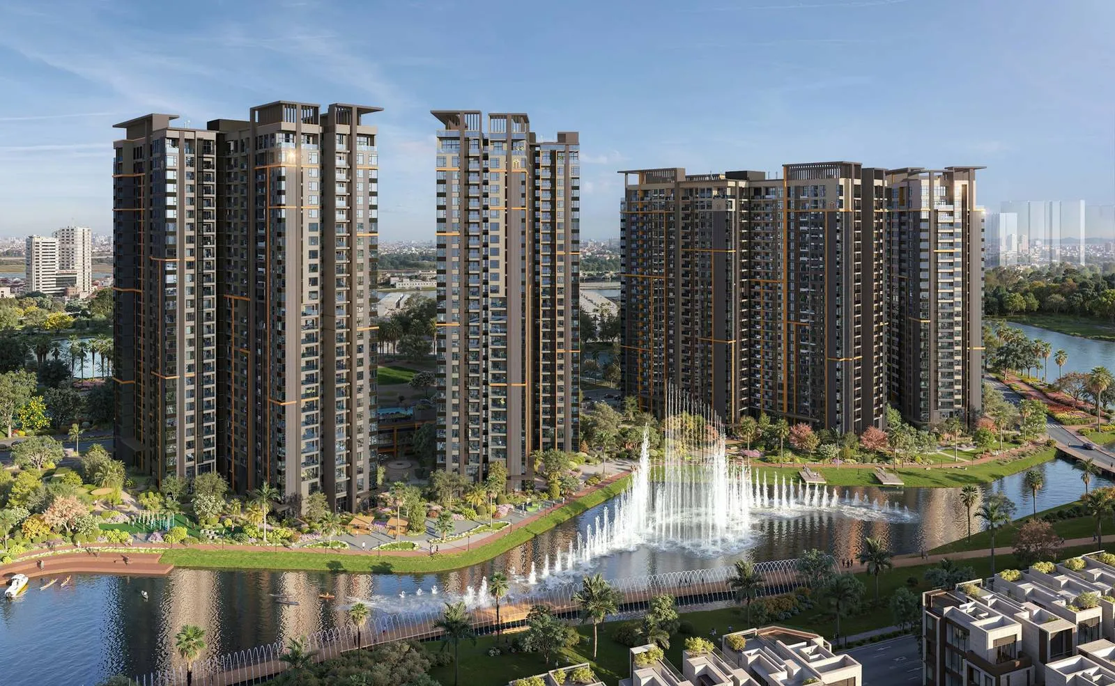 Bốn tòa Masteri Park Place phía sau kênh nhạc nước (hình minh họa)