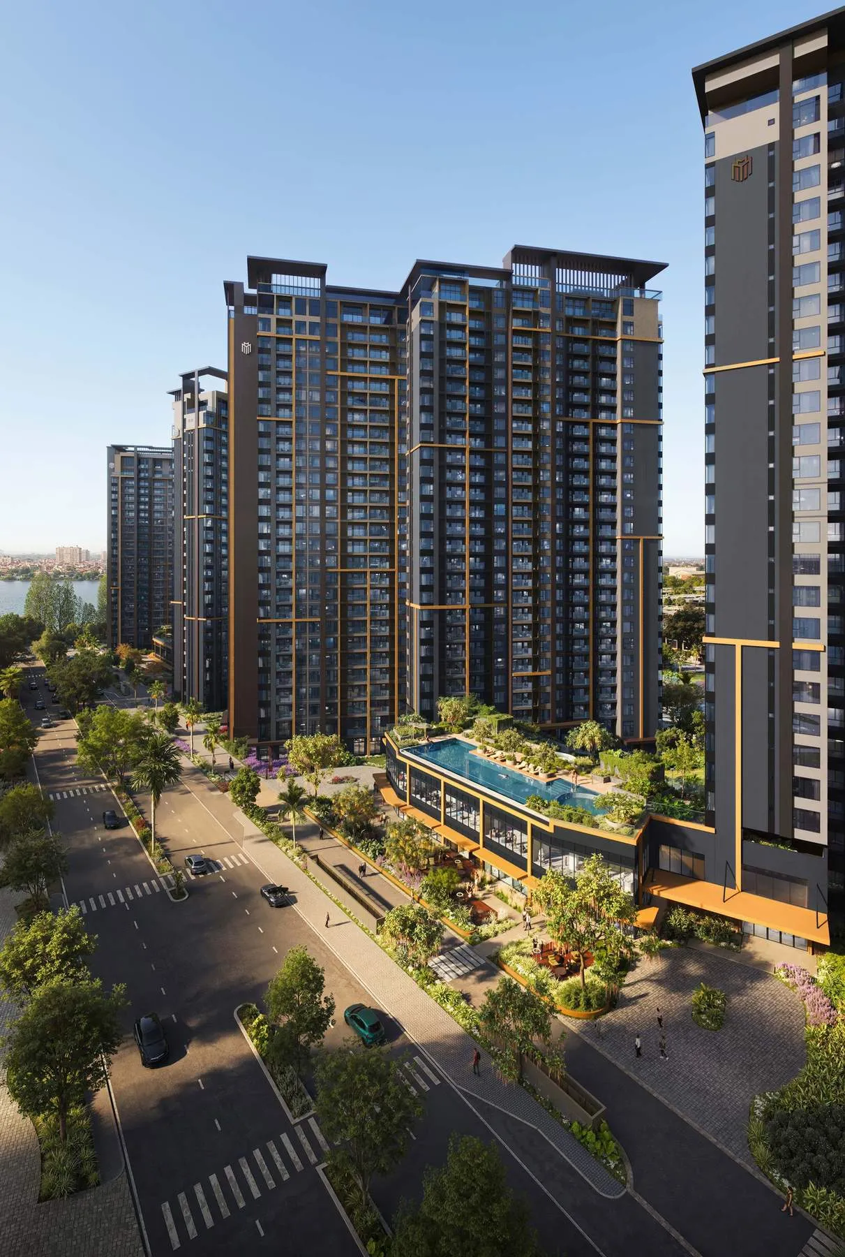 Tòa tháp Masteri Park Place về đêm nhìn từ dưới lên (hình minh họa)