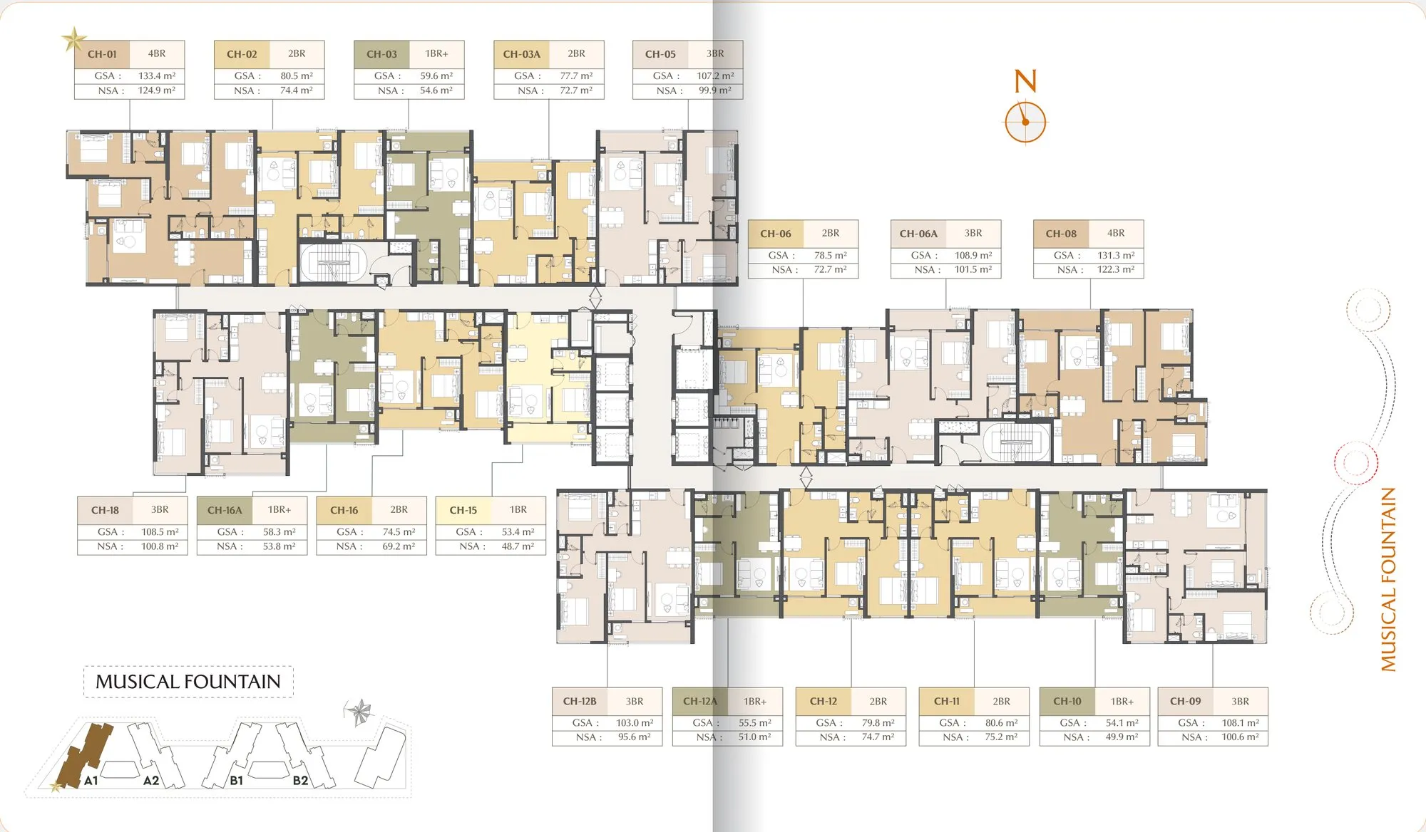 Mặt bằng tầng điển hình tòa A1 tầng 16–22 Masteri Park Place