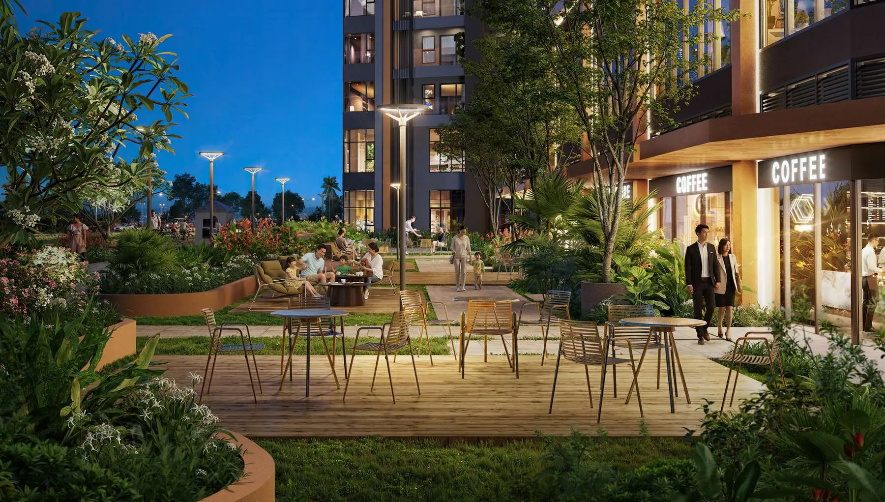 Sân cafe ngoài trời dưới chân tòa Masteri Park Place (hình minh họa)