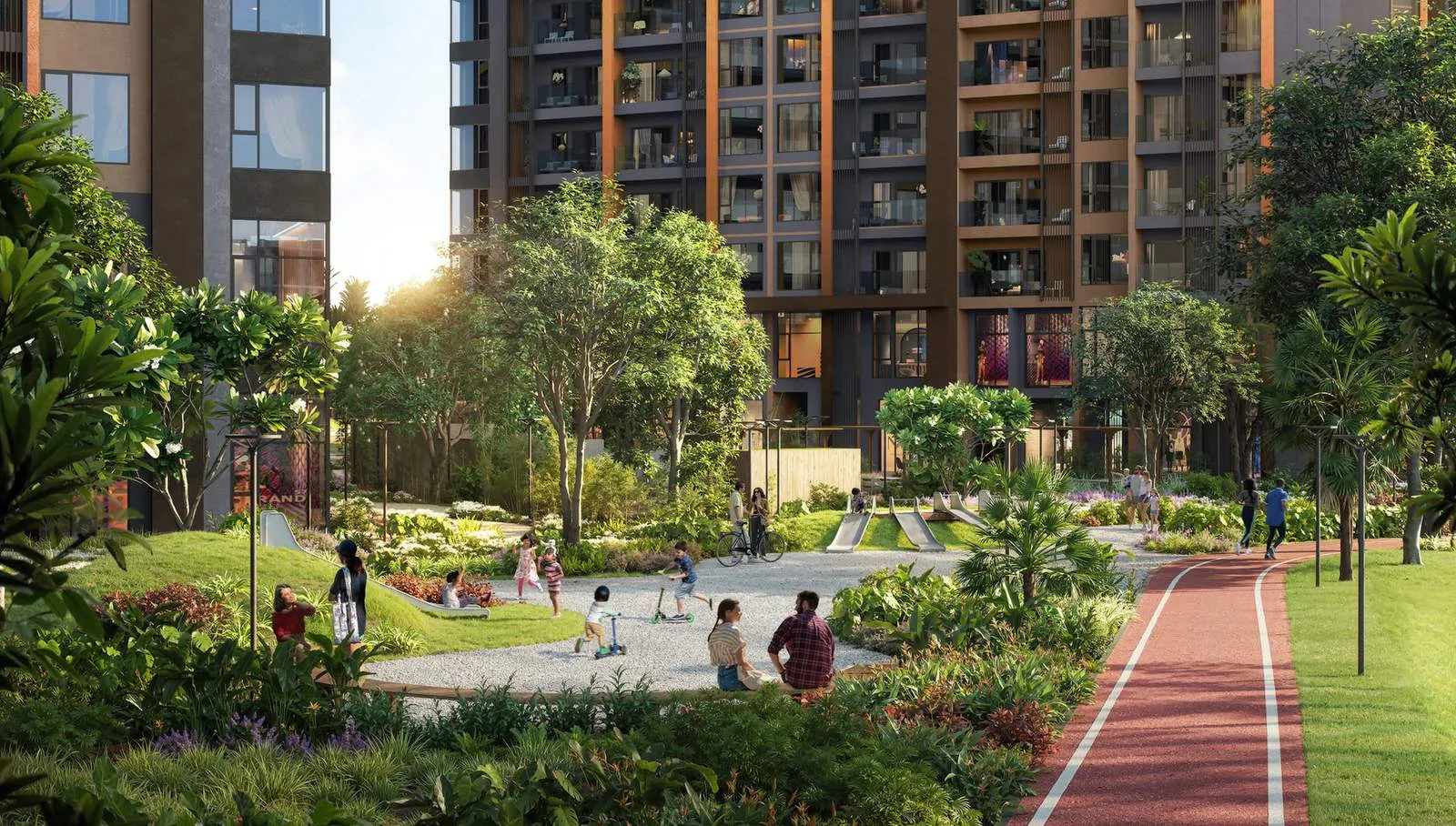 Đường chạy bộ giữa vườn cây tại Masteri Park Place (hình minh họa)