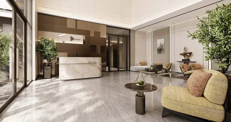 Sảnh đón tiếp cư dân với trần cao