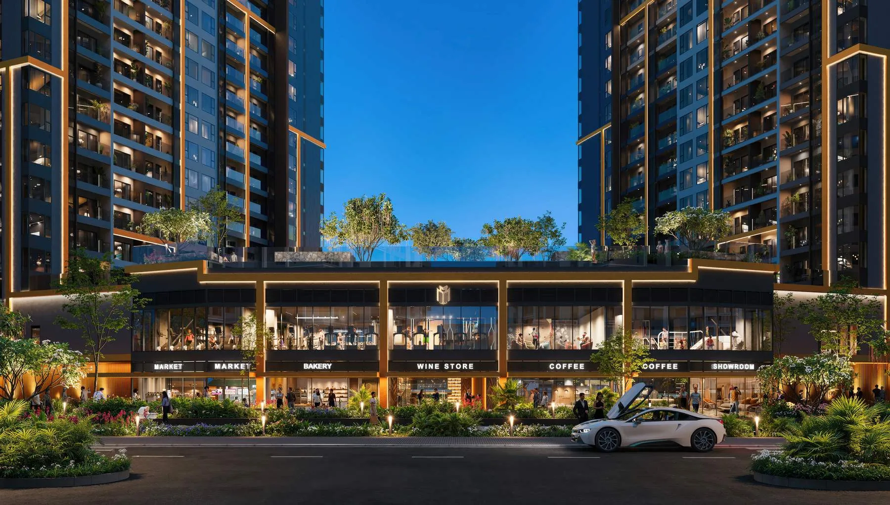 Khối đế Masteri Park Place lúc lên đèn (hình minh họa)