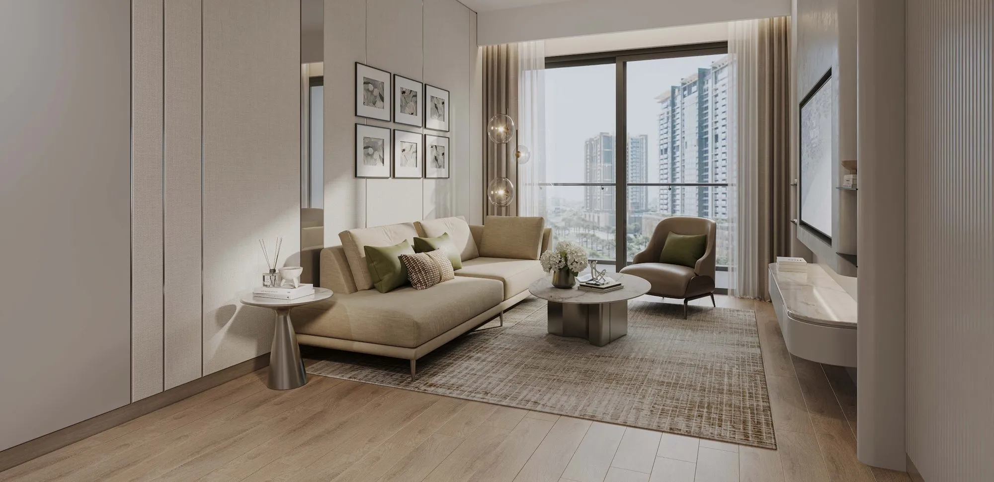 Phối cảnh phòng khách căn 3 phòng ngủ Masteri Park Place (hình minh họa)